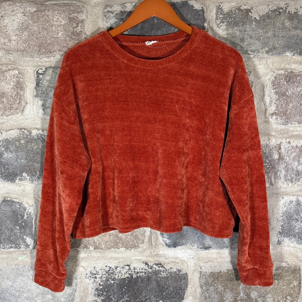 BKE Women's Chenelle Long Sleeve Cropped Pullover Sweater Burnt Orange Small